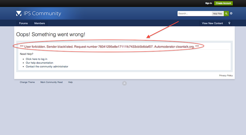 CleanTalk Anti-spam for IPBoard - block screen